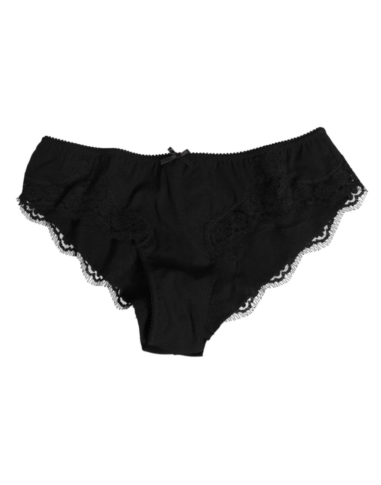 Dolce & Gabbana Black Silk Satin Floral Lace Panty Brief Underwear Dolce & Gabbana