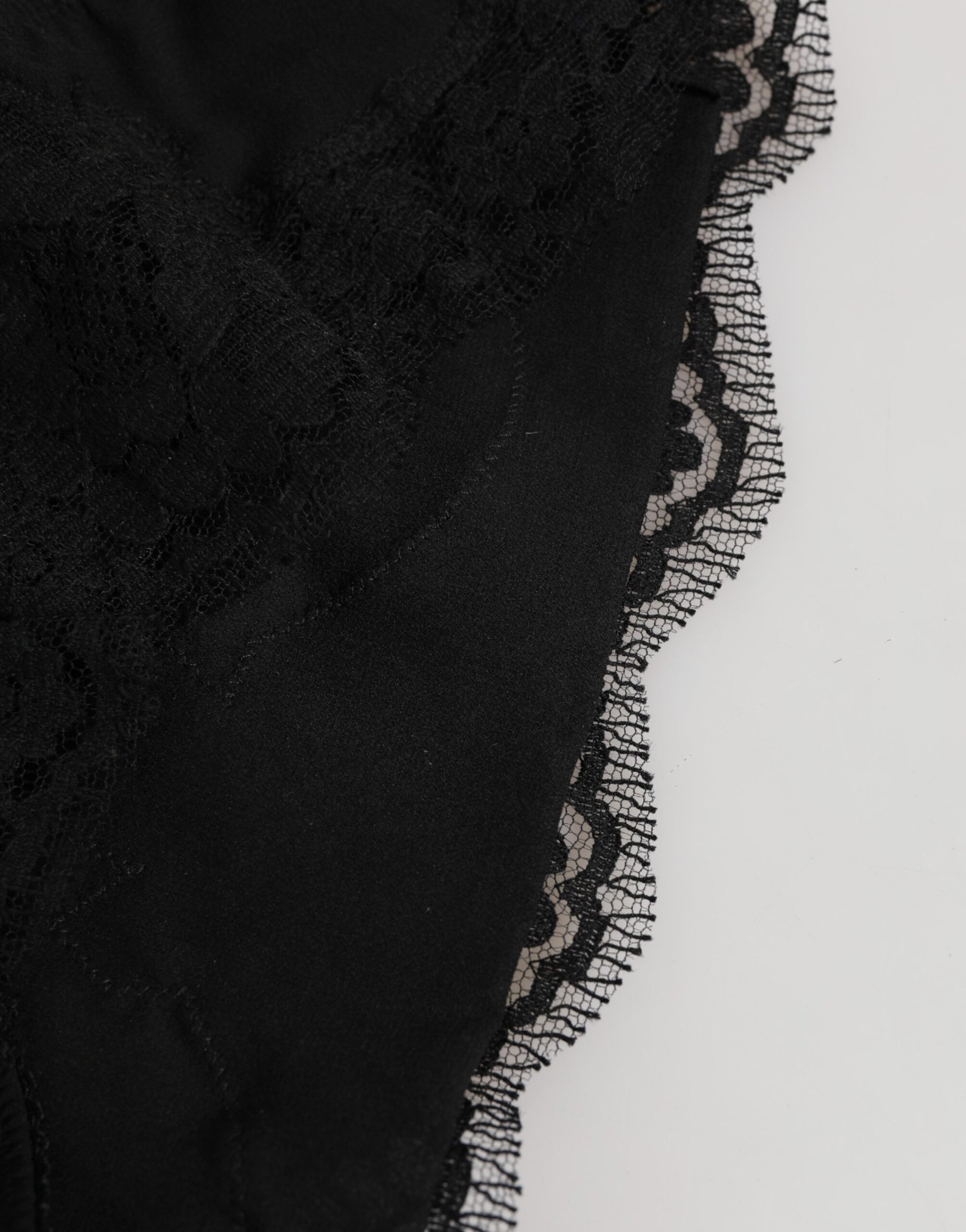 Dolce & Gabbana Black Silk Satin Floral Lace Panty Brief Underwear Dolce & Gabbana