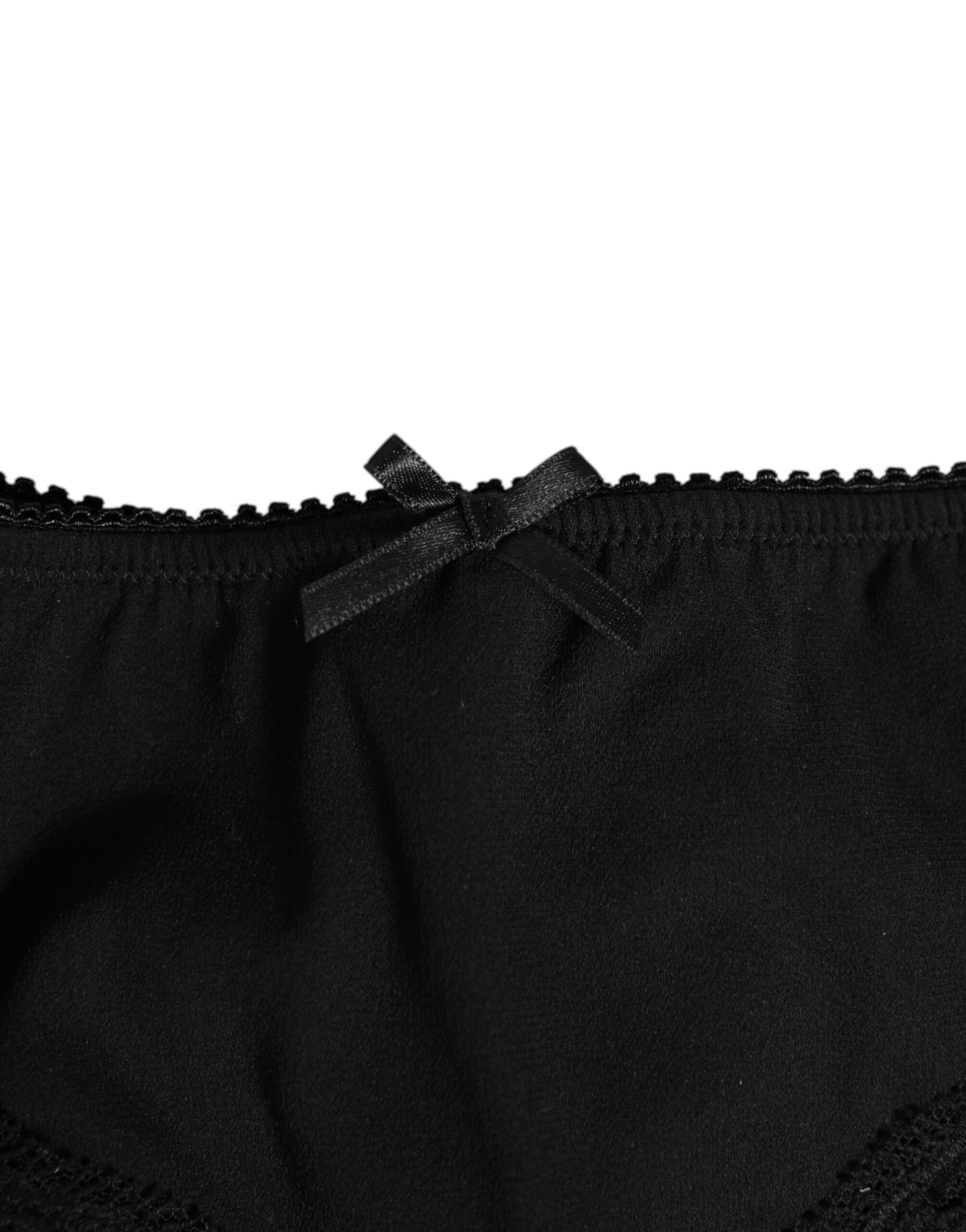 Dolce & Gabbana Black Silk Satin Floral Lace Panty Brief Underwear Dolce & Gabbana