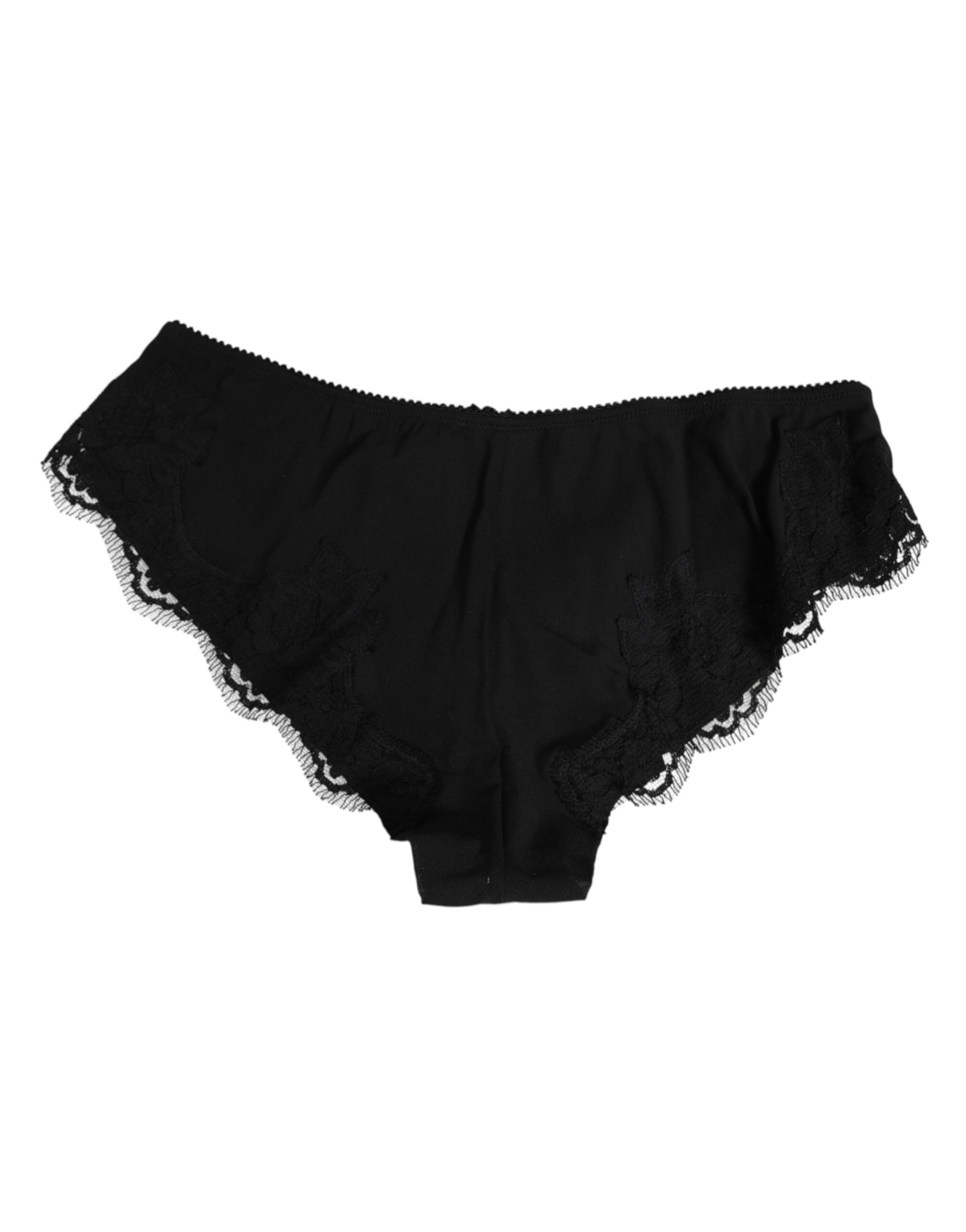 Dolce & Gabbana Black Silk Satin Floral Lace Panty Brief Underwear Dolce & Gabbana