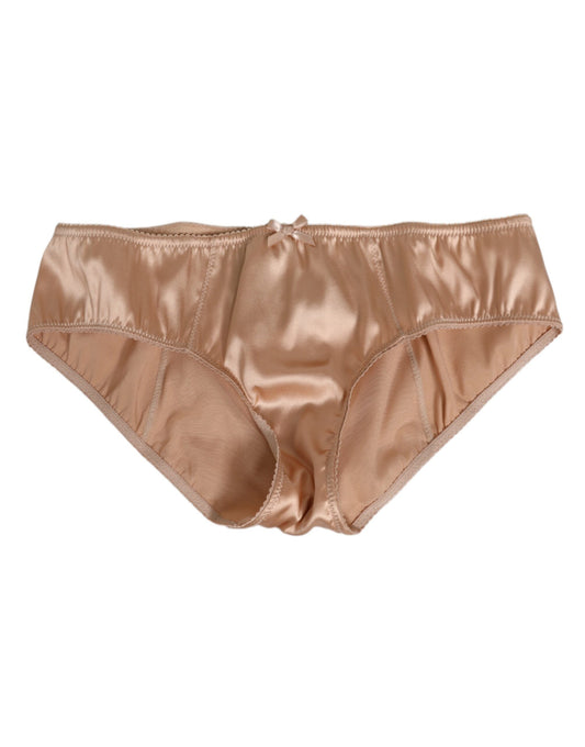 Dolce & Gabbana Beige Silk Satin Floral Lace Panty Brief Underwear Dolce & Gabbana