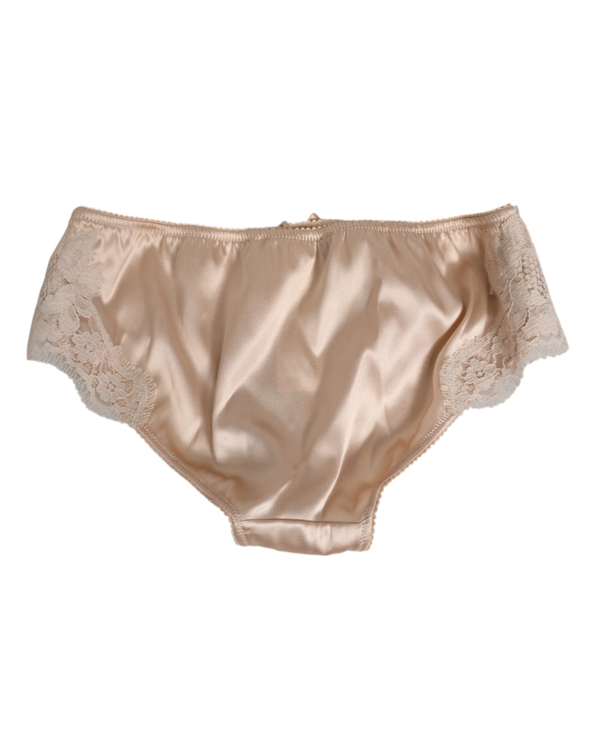 Dolce & Gabbana Beige Silk Satin Floral Lace Panty Brief Underwear Dolce & Gabbana