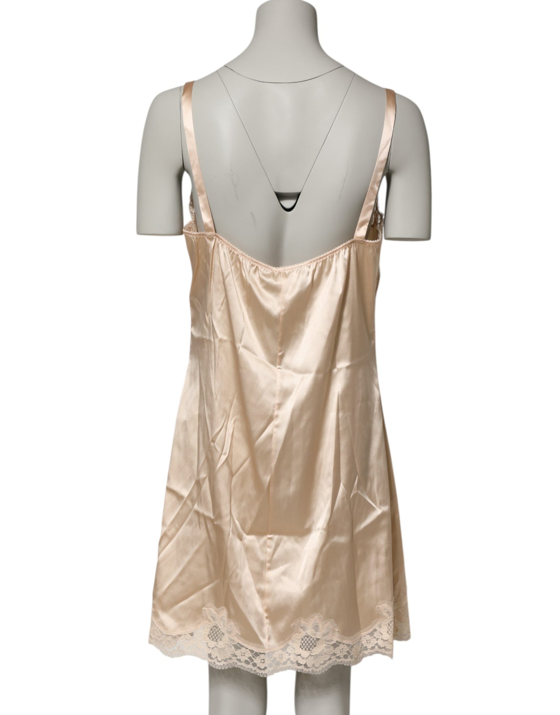 Dolce & Gabbana Nude Chemise Lingerie Silk Blend Lace Trim Dress