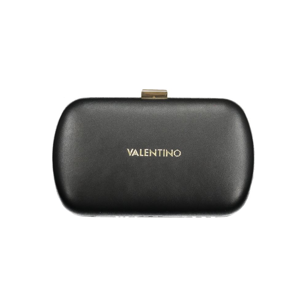 Black Mario Valentino women's polyurethane bag with sleek design and minimalist style, featuring a top handle and subtle branding.
