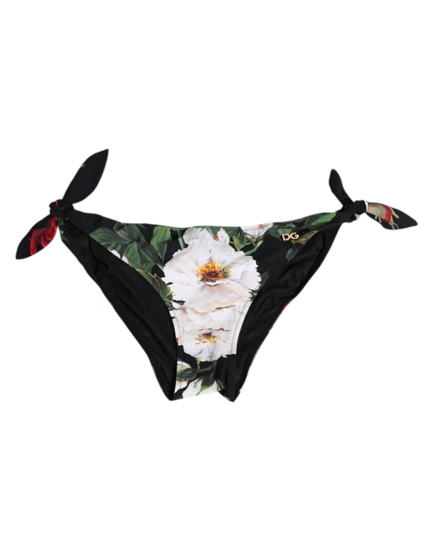 Dolce & Gabbana Black Side Tie Floral Bikini Bottom Swimwear Dolce & Gabbana