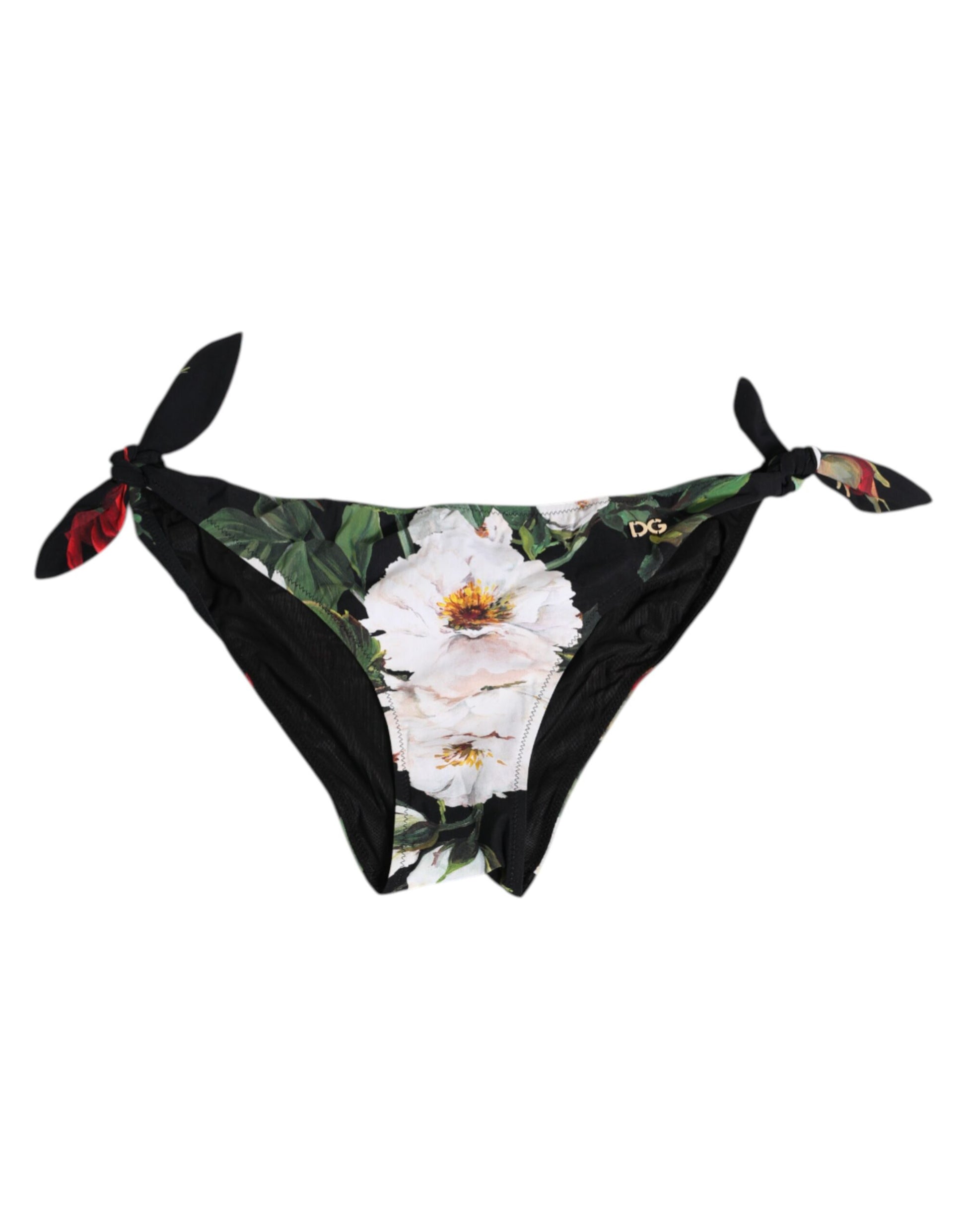 Dolce & Gabbana Black Side Tie Floral Bikini Bottom Swimwear Dolce & Gabbana