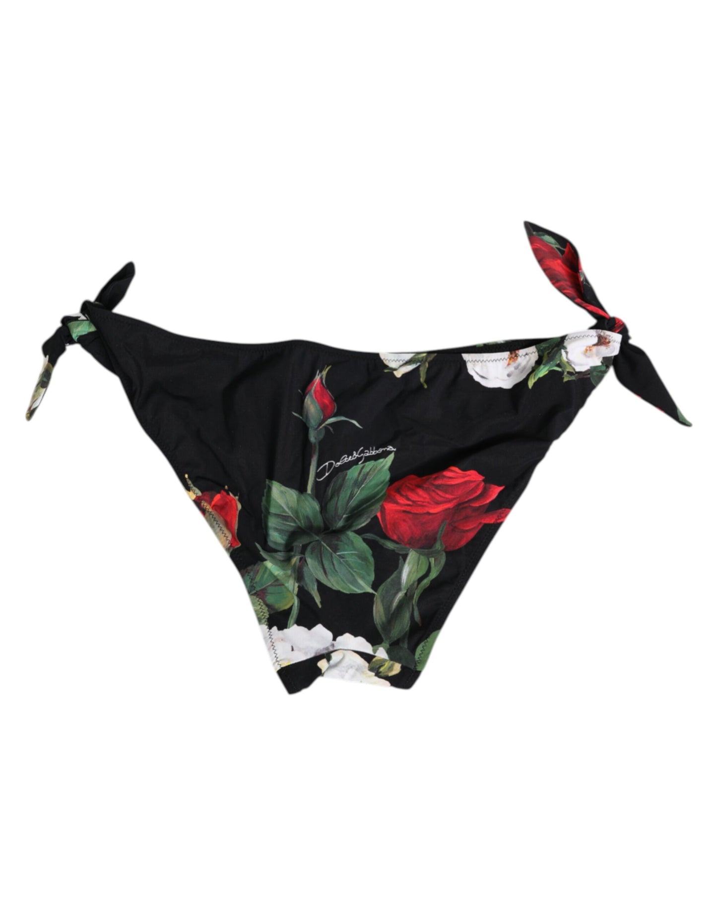 Dolce & Gabbana Black Side Tie Floral Bikini Bottom Swimwear Dolce & Gabbana