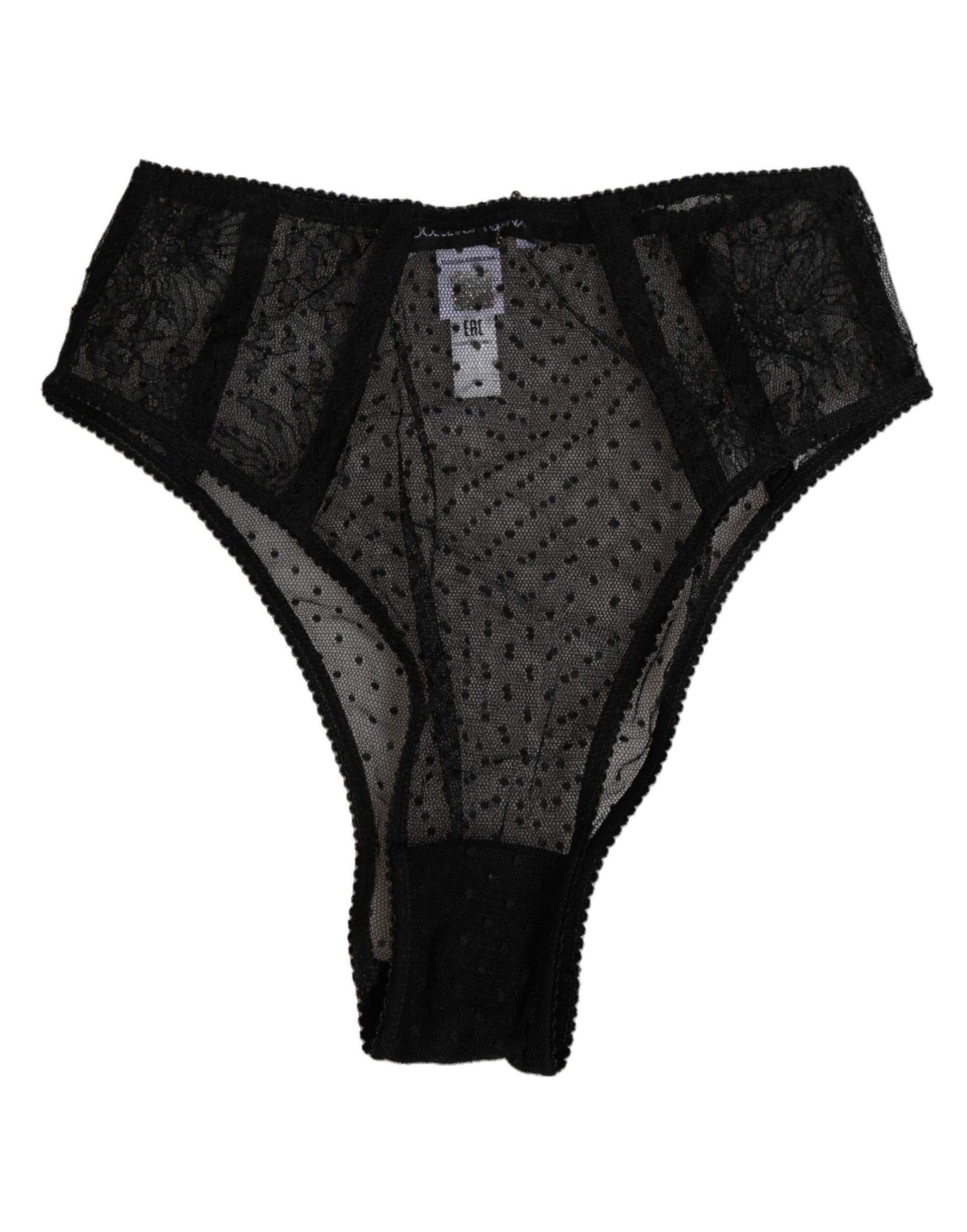 Dolce & Gabbana Black Lace Polka Dot Mesh High Waist Underwear Dolce & Gabbana