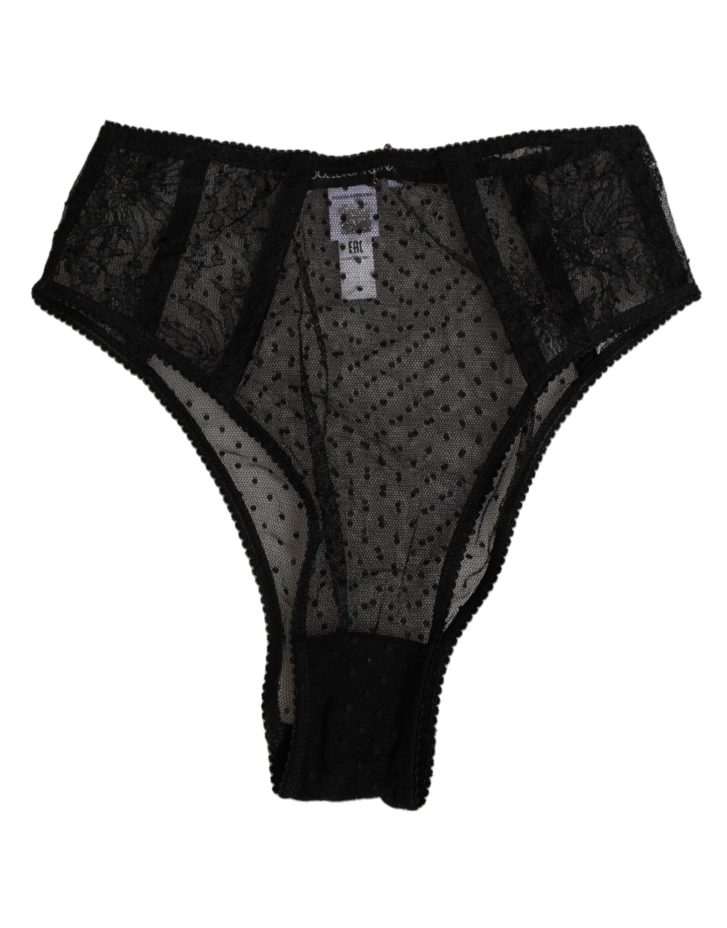 Dolce & Gabbana Black Lace Polka Dot Mesh High Waist Underwear Dolce & Gabbana