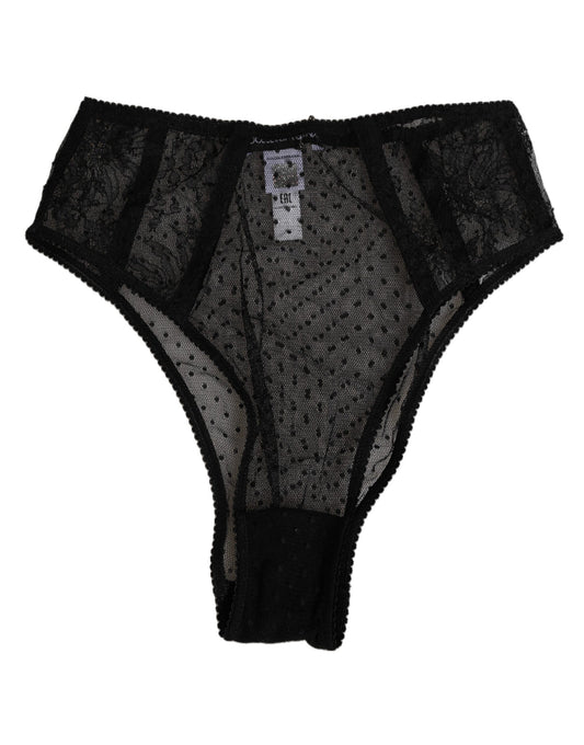 Dolce & Gabbana Black Lace Polka Dot Mesh High Waist Underwear Dolce & Gabbana