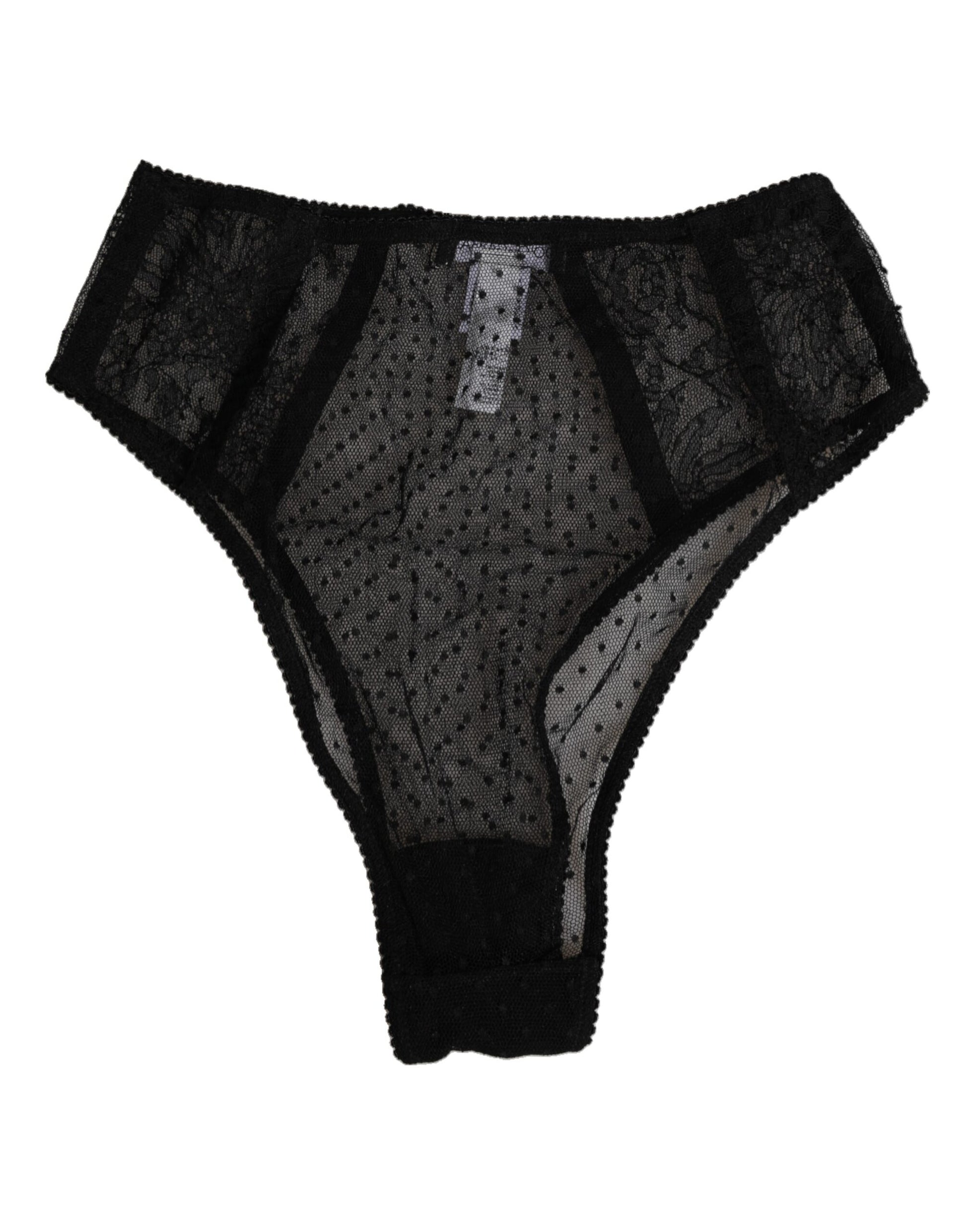 Dolce & Gabbana Black Lace Polka Dot Mesh High Waist Underwear Dolce & Gabbana