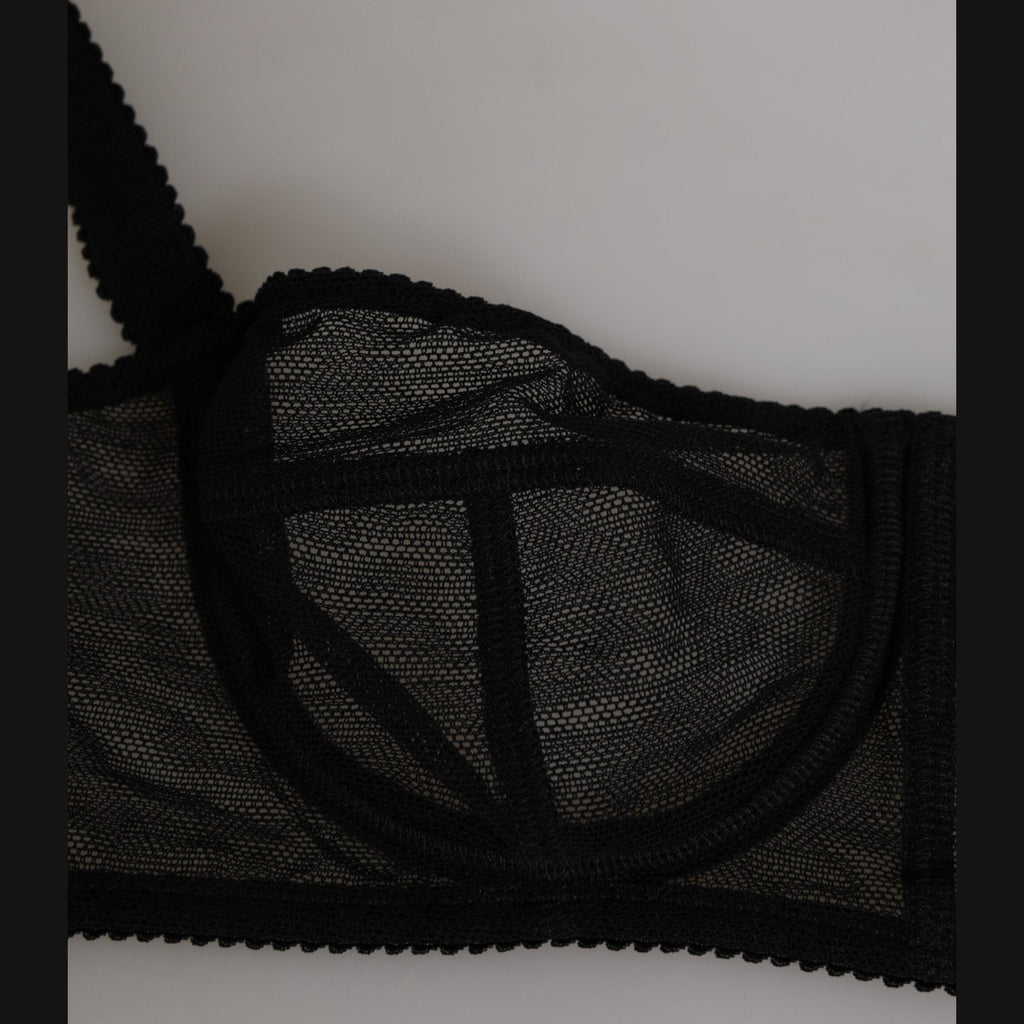 Dolce & Gabbana Black Floral Underwired Balconette Bra Underwear