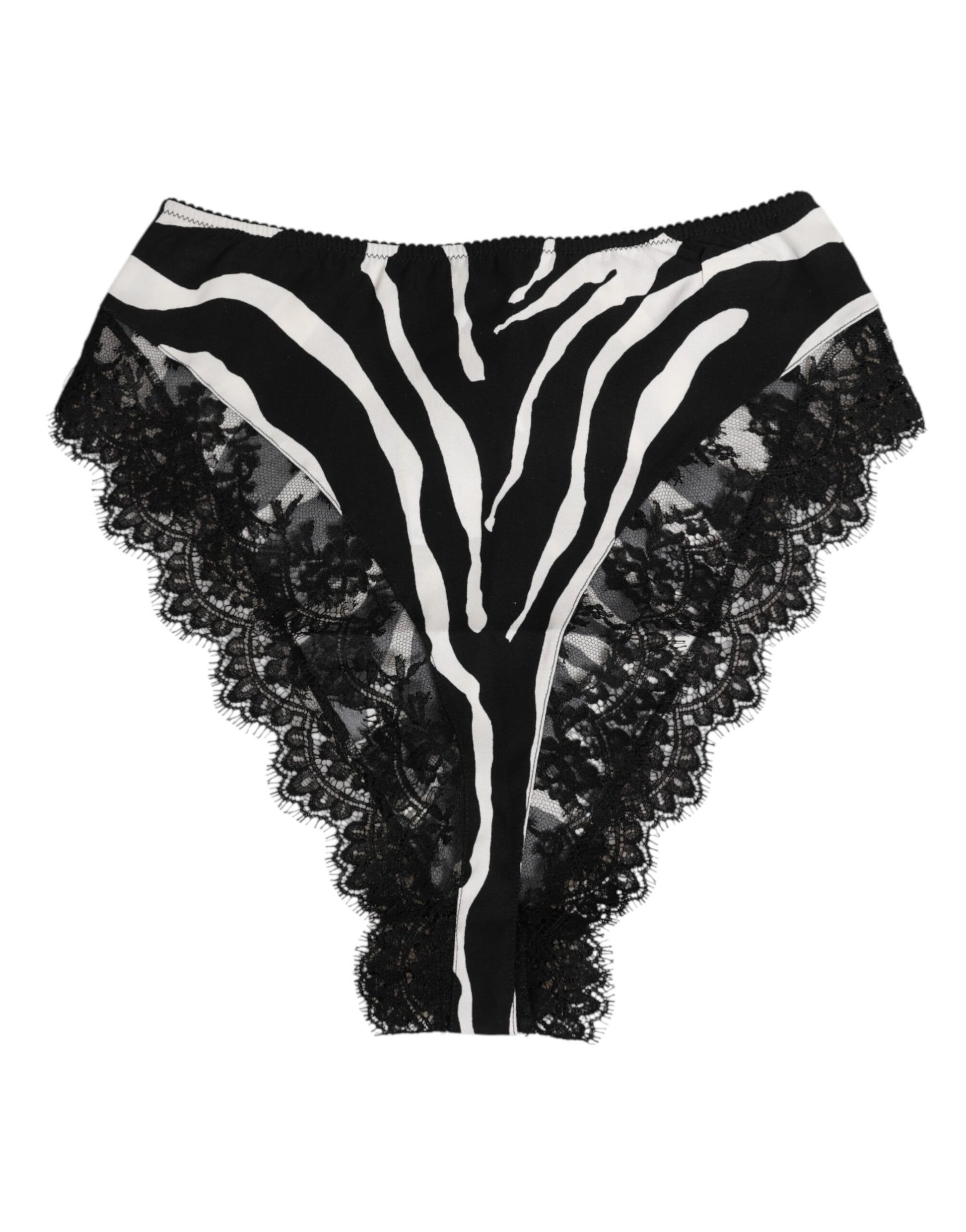 Dolce & Gabbana Black Silk Zebra Print Lace High Waist Underwear Dolce & Gabbana