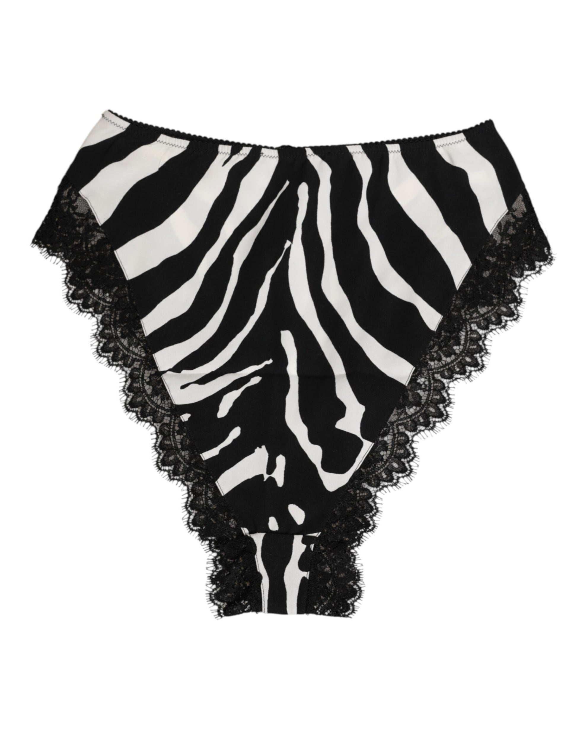 Dolce & Gabbana Black Silk Zebra Print Lace High Waist Underwear Dolce & Gabbana