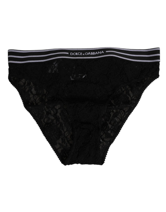 Dolce & Gabbana Black Lace Slip Brief Logo Waistband Underwear Dolce & Gabbana