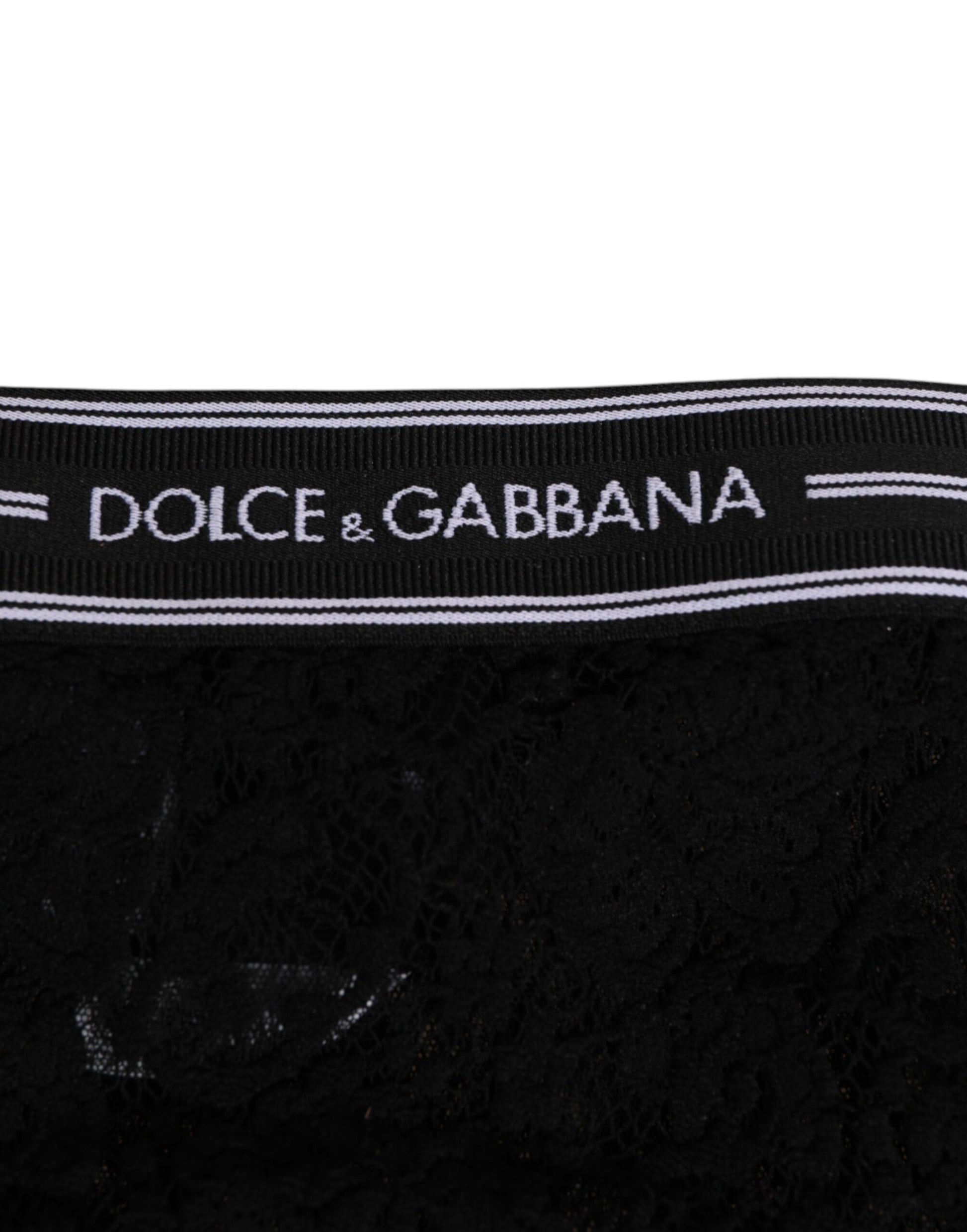 Dolce & Gabbana Black Lace Slip Brief Logo Waistband Underwear Dolce & Gabbana