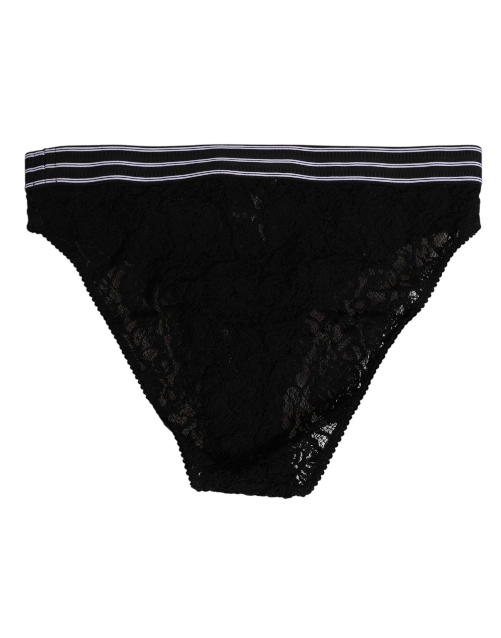 Dolce & Gabbana Black Lace Slip Brief Logo Waistband Underwear Dolce & Gabbana