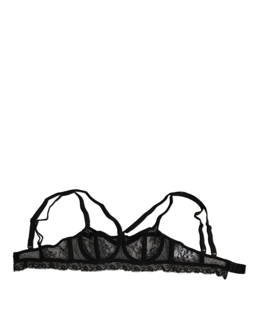 Dolce & Gabbana Black Floral Lace Nylon Balconcino Bra Underwear - Eljoys Fashion 