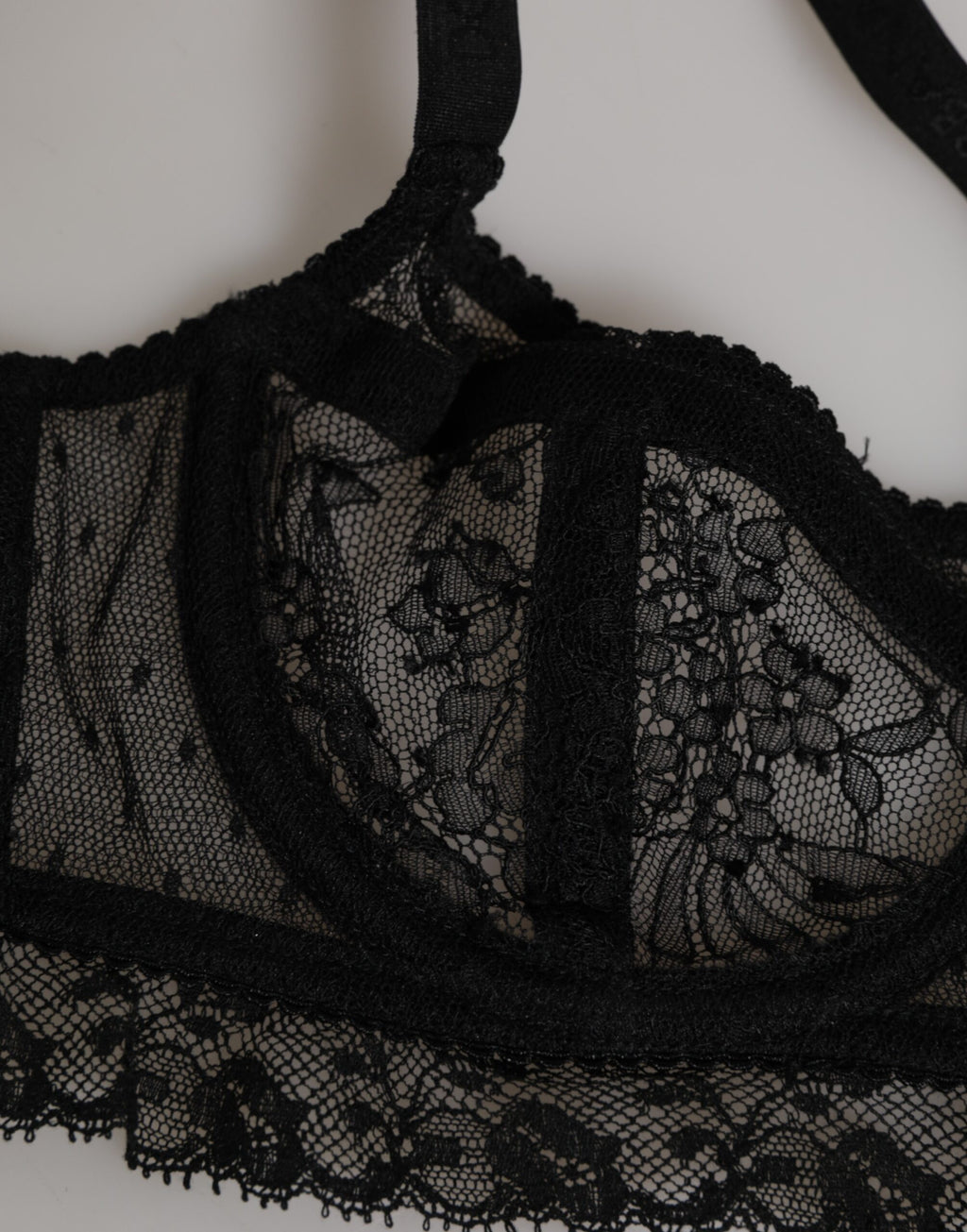 Dolce & Gabbana Black Floral Lace Nylon Balconcino Bra Underwear - Eljoys Fashion 