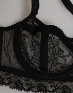 Dolce & Gabbana Black Floral Lace Nylon Balconcino Bra Underwear - Eljoys Fashion 