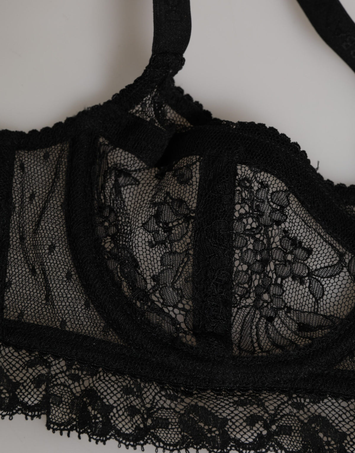 Dolce & Gabbana Black Floral Lace Nylon Balconcino Bra Underwear - Eljoys Fashion 