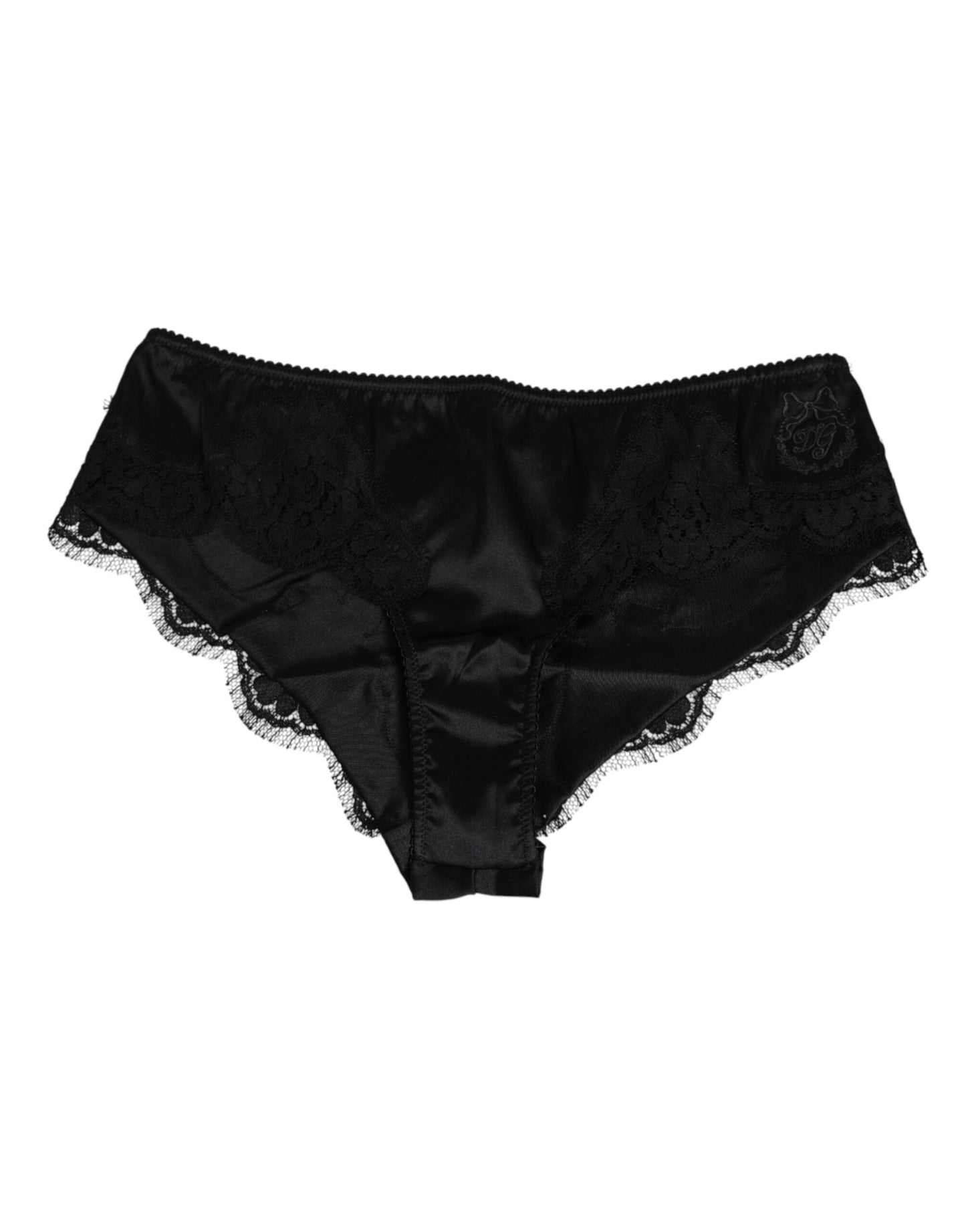 Dolce & Gabbana Black Silk Satin Floral Lace Panty Brief Underwear Dolce & Gabbana
