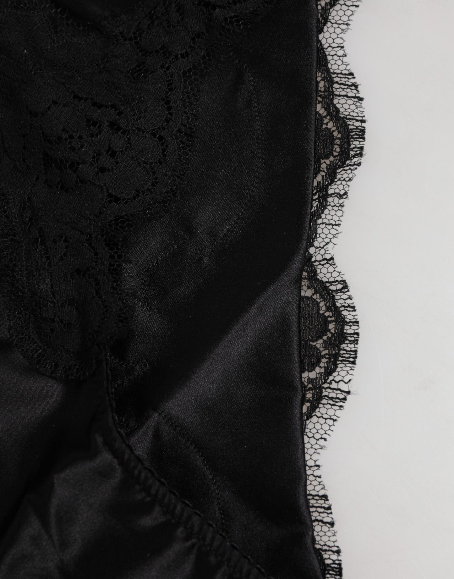 Dolce & Gabbana Black Silk Satin Floral Lace Panty Brief Underwear Dolce & Gabbana