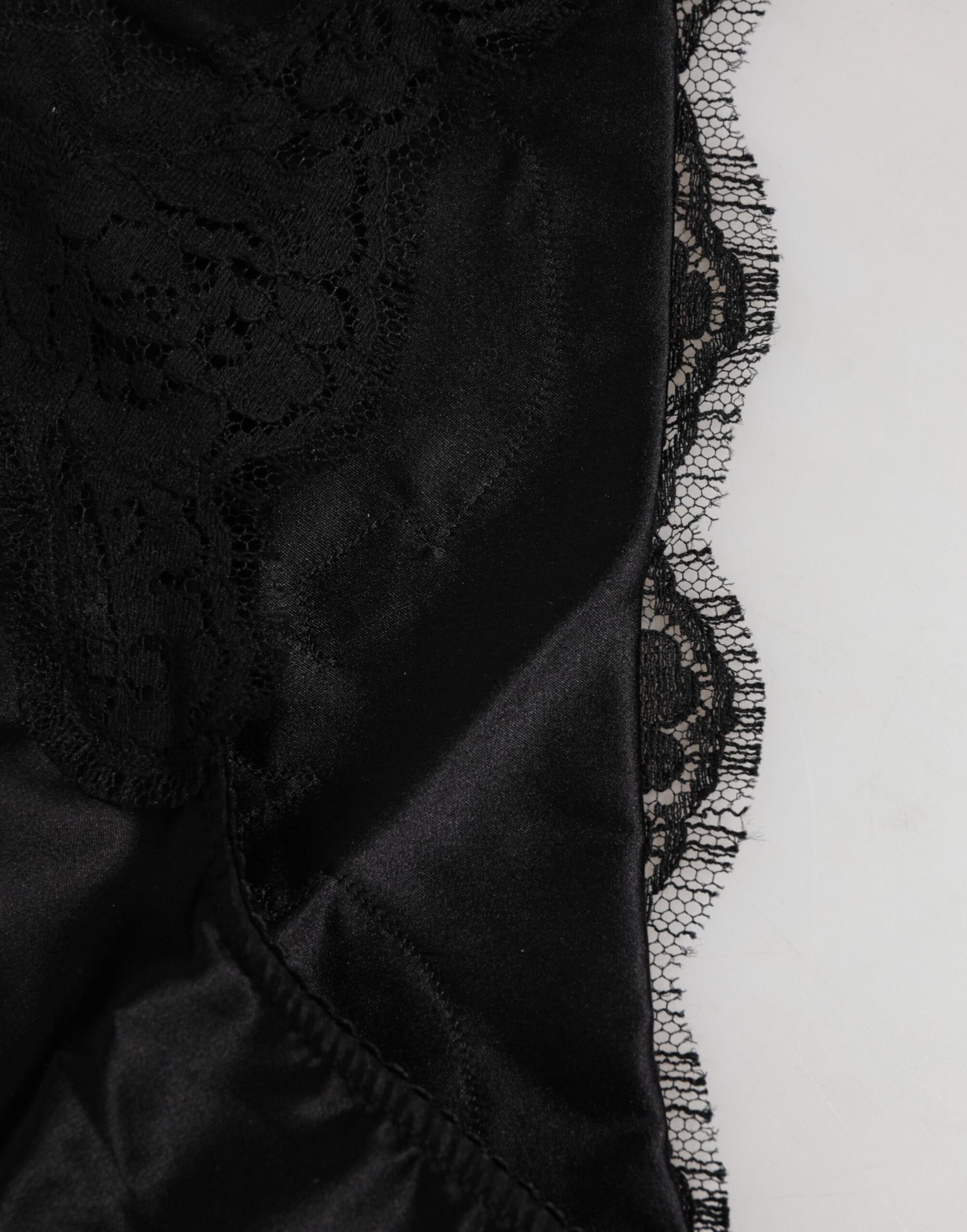 Dolce & Gabbana Black Silk Satin Floral Lace Panty Brief Underwear Dolce & Gabbana