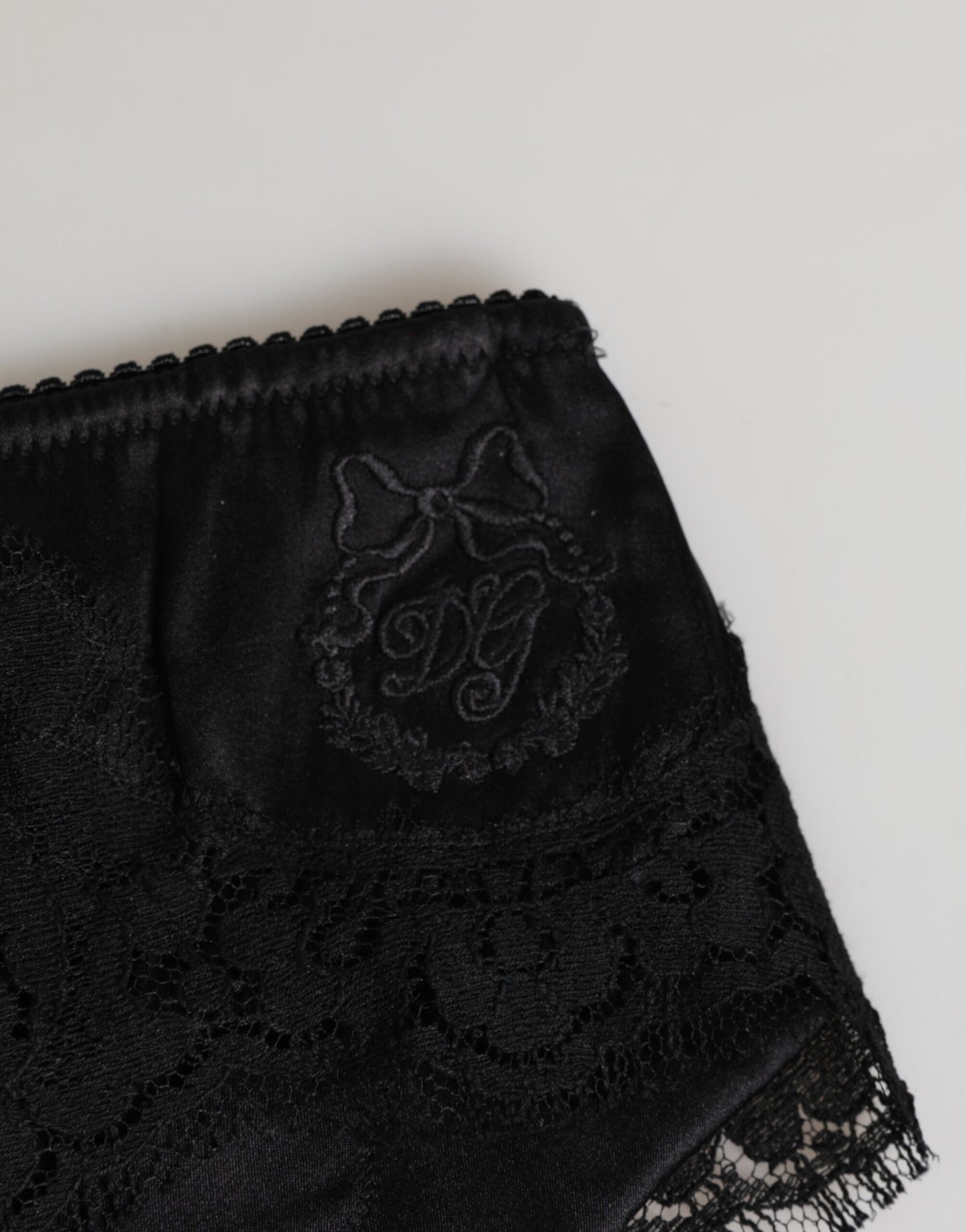 Dolce & Gabbana Black Silk Satin Floral Lace Panty Brief Underwear Dolce & Gabbana