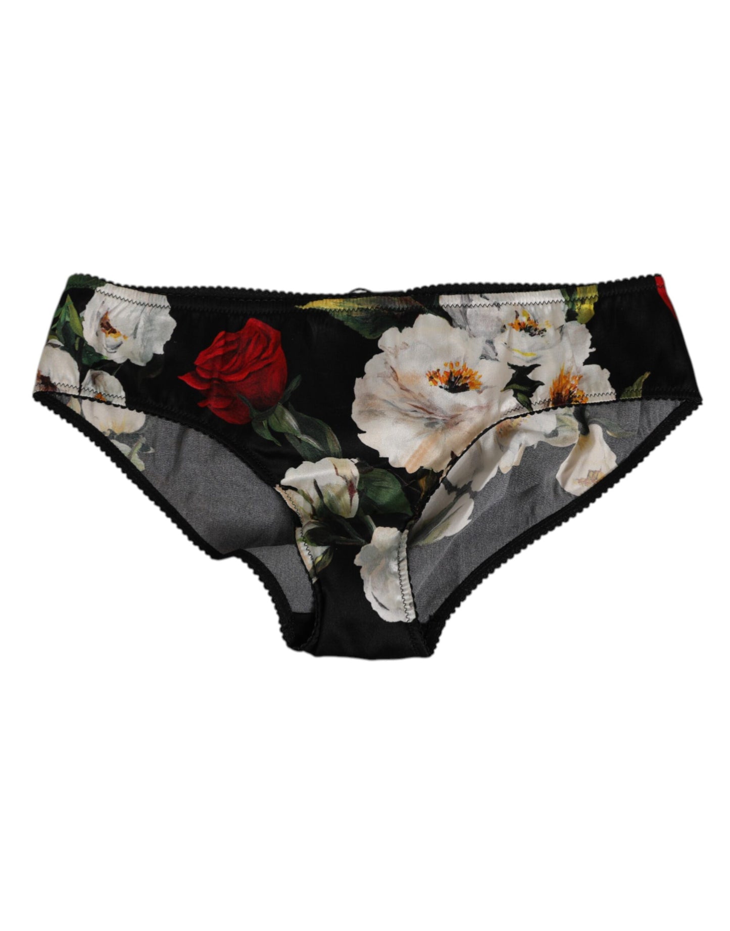 Dolce & Gabbana Black Floral Print Mid Waist Panty Underwear Dolce & Gabbana