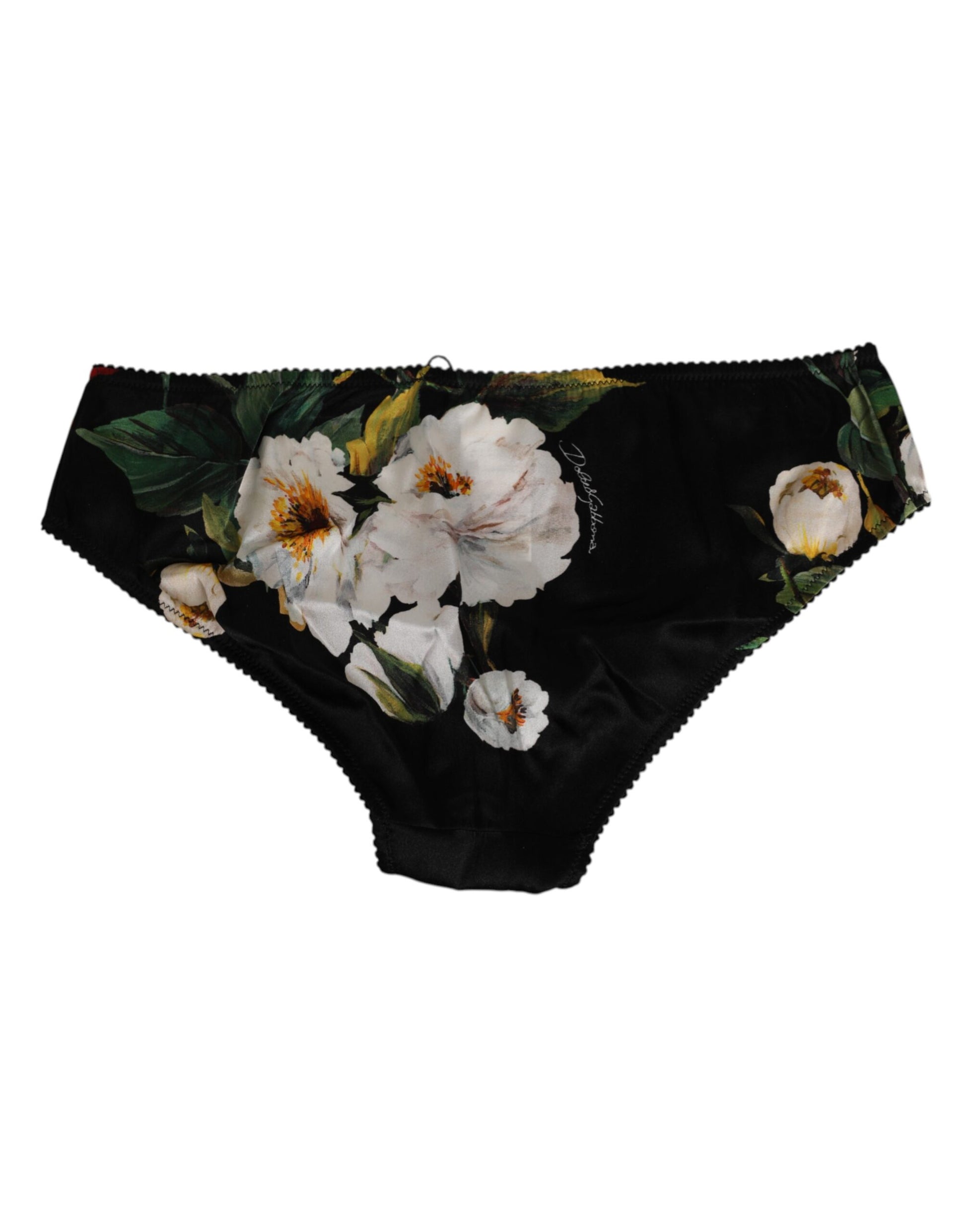Dolce & Gabbana Black Floral Print Mid Waist Panty Underwear Dolce & Gabbana