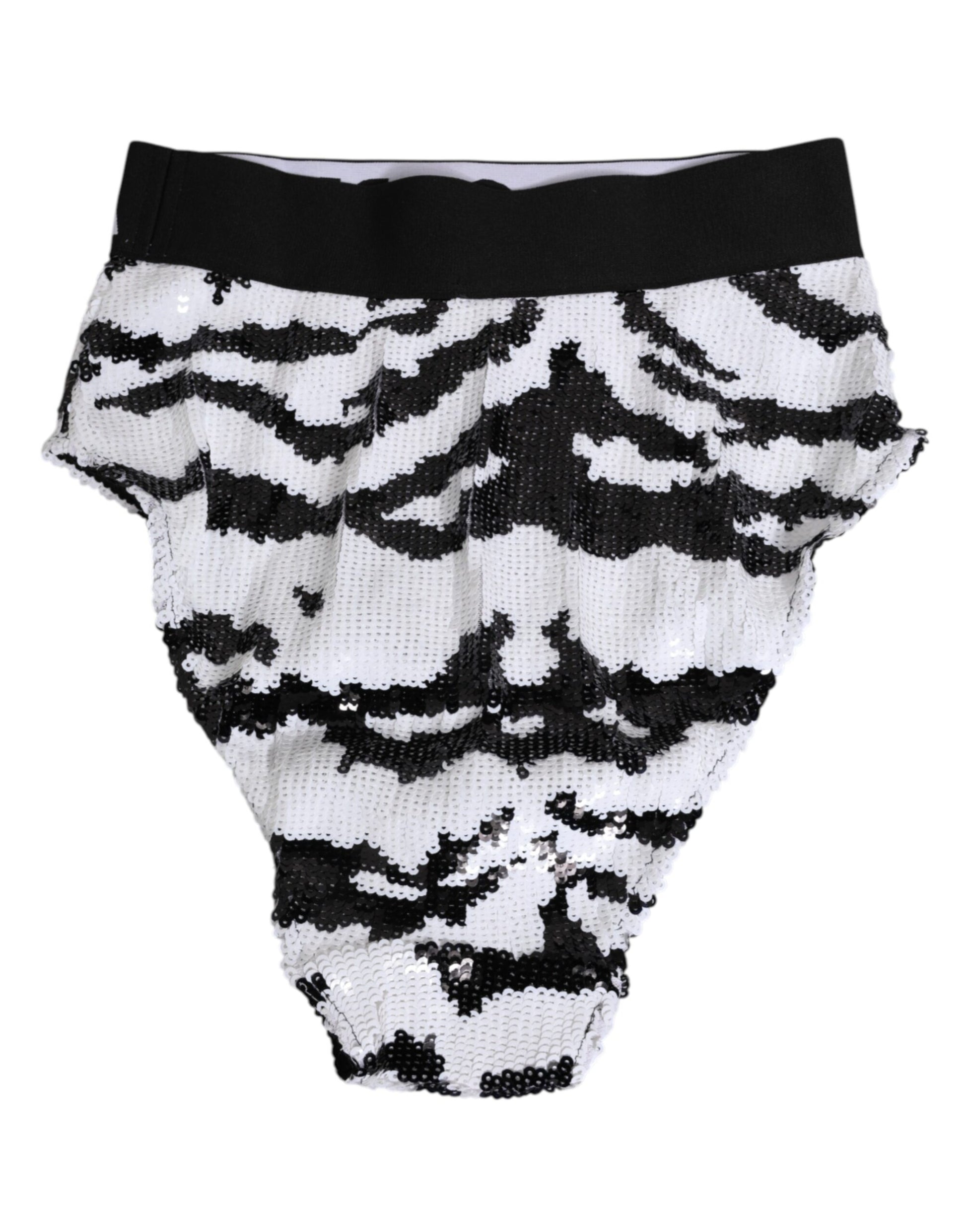 Dolce & Gabbana Black White Sequin High Waist Panty Underwear