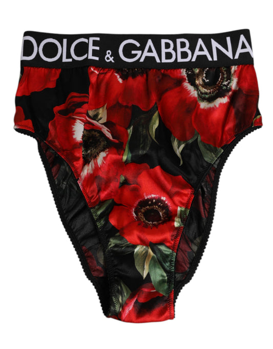Dolce & Gabbana Black Floral Print High Waist Panty Underwear Dolce & Gabbana