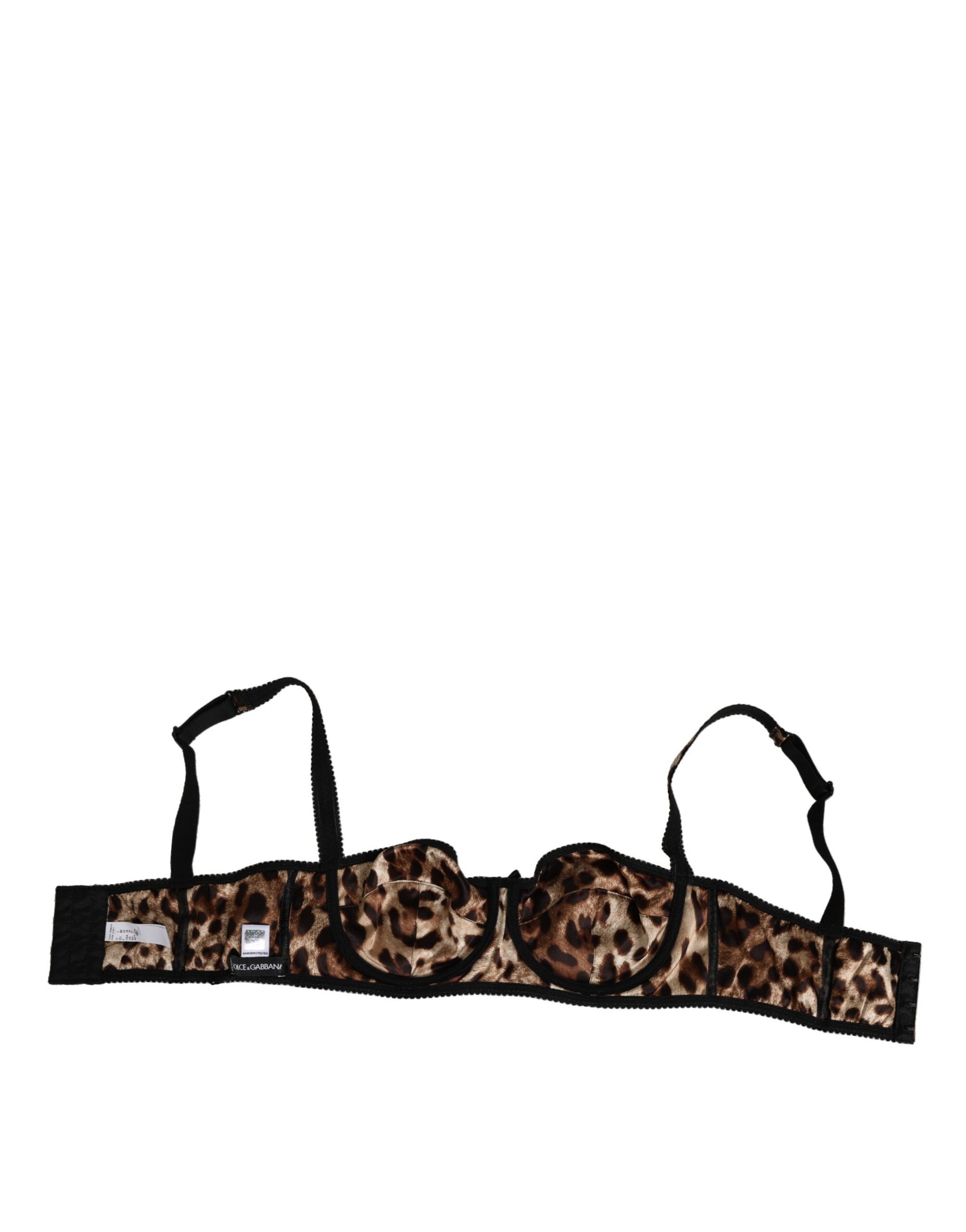 Dolce & Gabbana Brown Leopard Silk Balconnet Bra Underwear Dolce & Gabbana