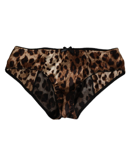 Dolce & Gabbana Brown Leopard Silk Mid Waist Panty Underwear Dolce & Gabbana