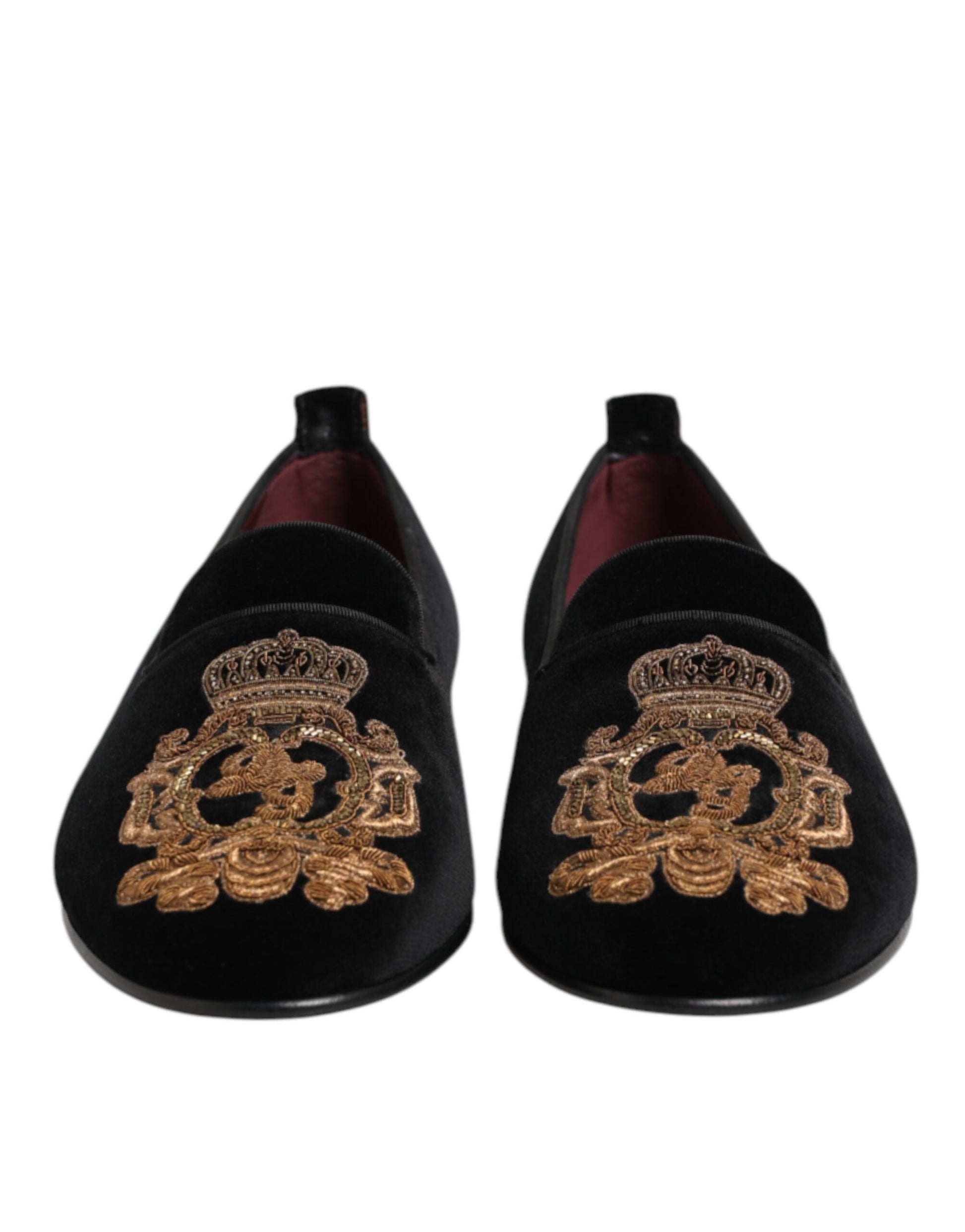Dolce & Gabbana Black Velvet Gold Crown Mens Loafers Shoes Dolce & Gabbana