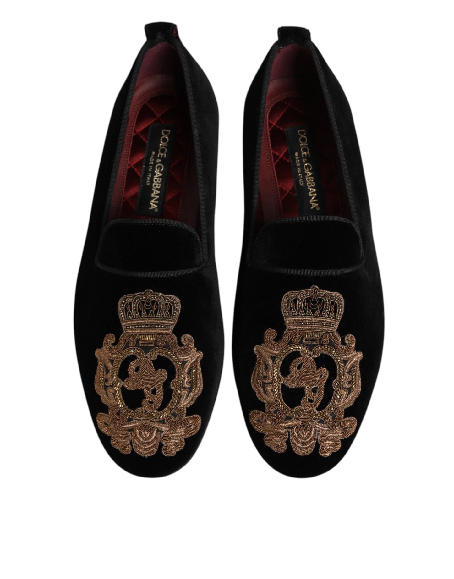 Dolce & Gabbana Black Velvet Gold Crown Mens Loafers Shoes Dolce & Gabbana