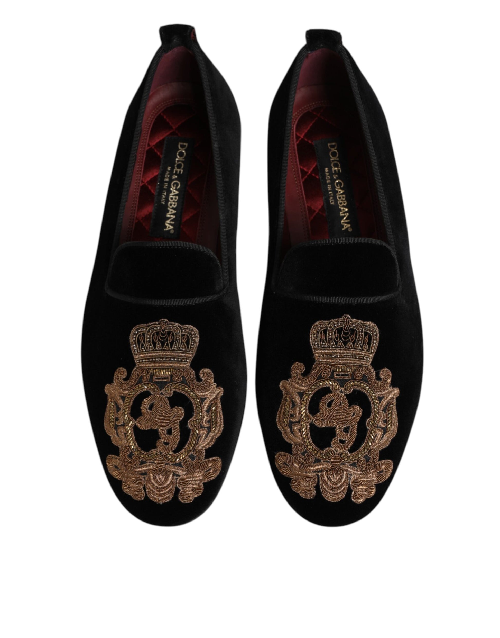 Dolce & Gabbana Black Velvet Gold Crown Mens Loafers Shoes Dolce & Gabbana