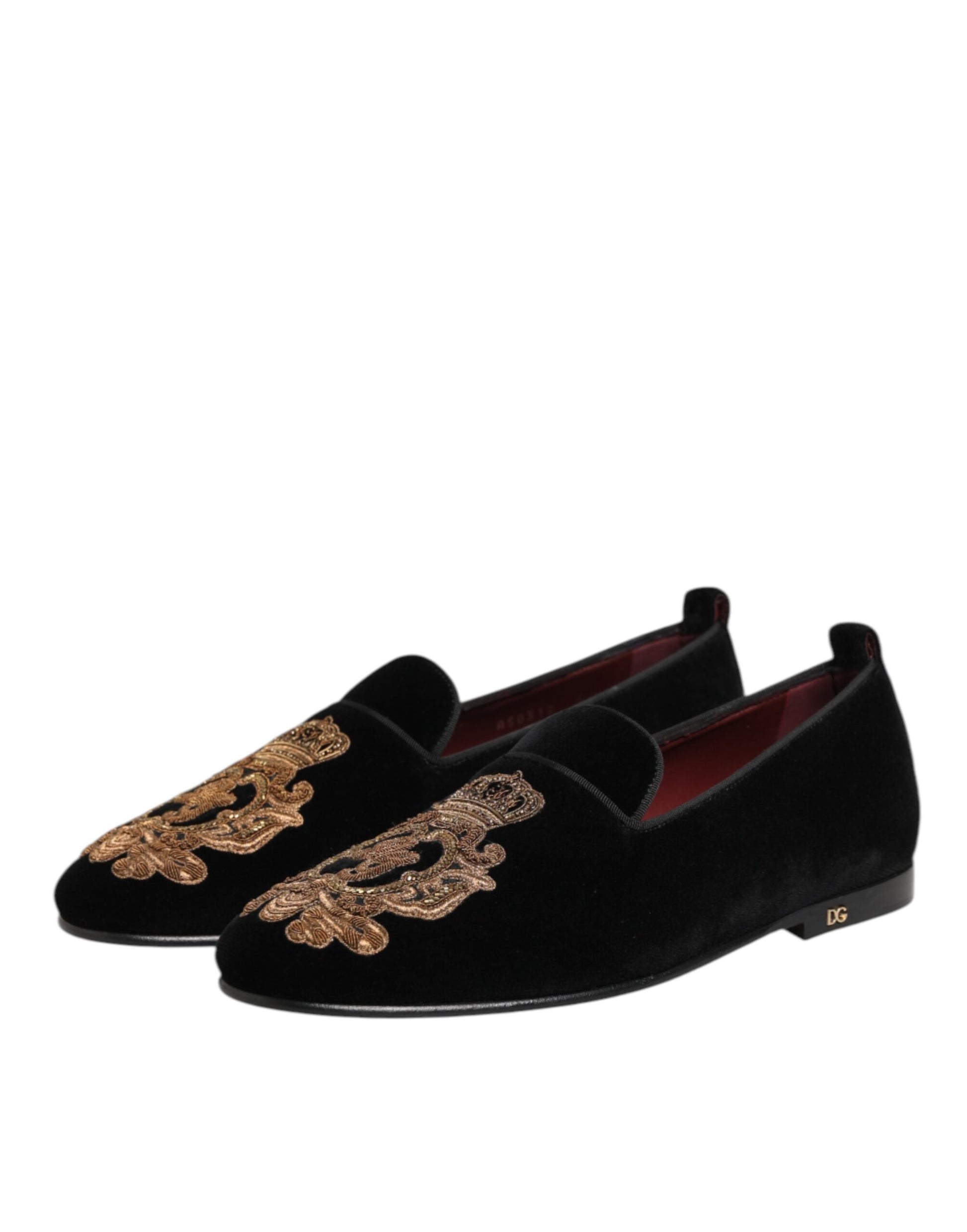 Dolce & Gabbana Black Velvet Gold Crown Mens Loafers Shoes Dolce & Gabbana