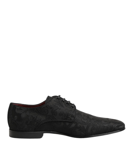 Dolce & Gabbana Black Brocade Lace Up Derby Men Dress Shoes Dolce & Gabbana
