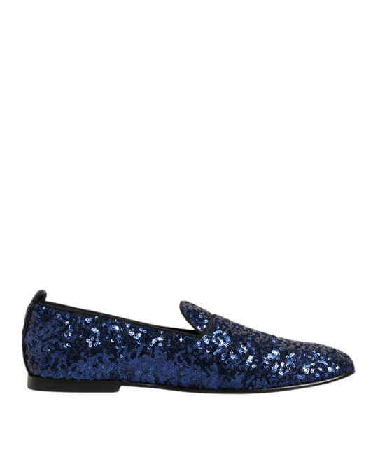 Dolce & Gabbana Blue Sequined Loafers Slippers Men Dress Shoes Dolce & Gabbana