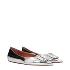 Gray leather ballet flats by Amina Muaddi featuring a sleek design and pointed toe, perfect for stylish everyday wear.