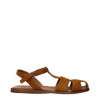 Church's brown leather flat sandals with open toes and ankle straps, showcasing a stylish and comfortable footwear design.