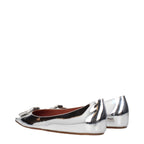Gray leather ballet flats by Amina Muaddi with sleek design and pointed toe, perfect for stylish everyday wear.
