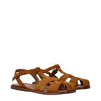 Church's brown leather flat sandals with open toe design and adjustable ankle strap, perfect for casual or summer wear.