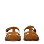 Church's brown leather flat sandals with open toe design and adjustable ankle straps, perfect for casual or summer wear.