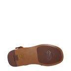 Church's brown leather flat sandals with open toes and ankle straps, stylish and comfortable for casual wear.