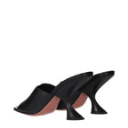 Amina Muaddi black leather stiletto heel sandals with sleek straps and pointed toes, stylish footwear for elegant occasions.