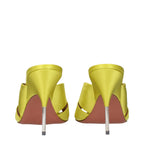Amina Muaddi green satin stiletto heel sandals with sleek straps and elegant design, perfect for formal occasions.