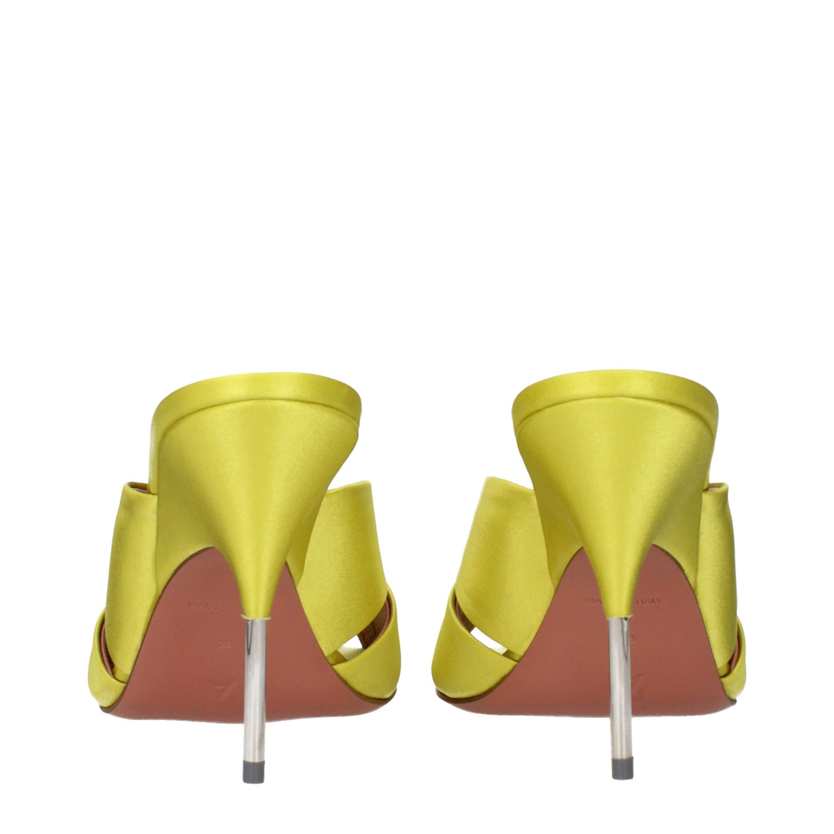 Amina Muaddi green satin stiletto heel sandals with sleek straps and elegant design, perfect for formal occasions.